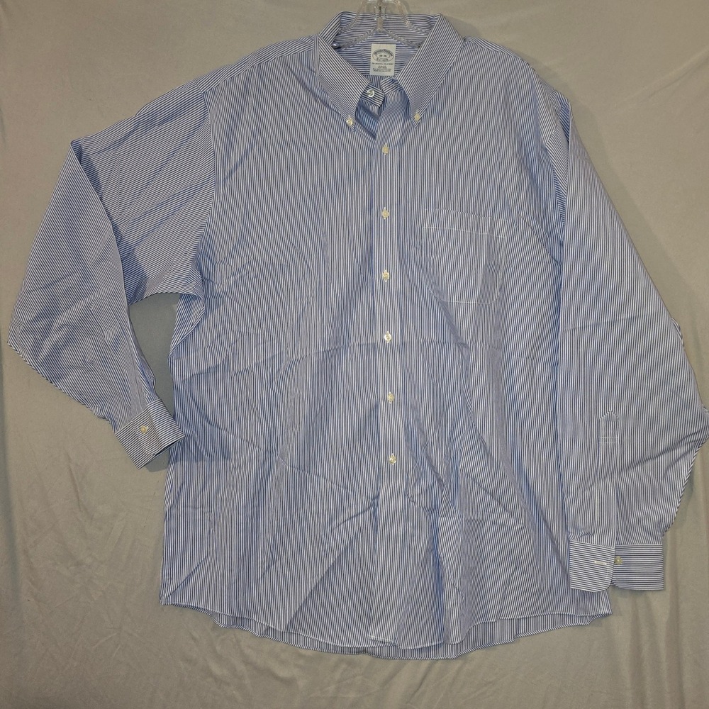 Brooks Brothers Dress Shirt 18-36 Mens Blue Striped Slim Fit Non-Iron Cotton - Picture 1 of 10
